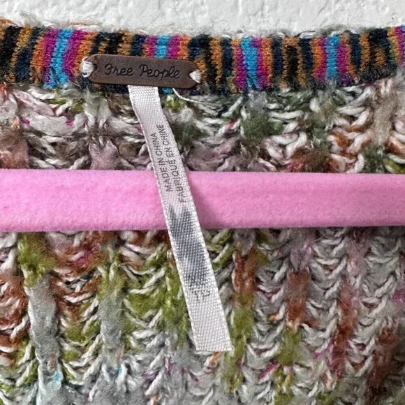 Free People Size XS Multicolor Highland Cable Knit Oversized V Neck Sweater - Picture 6 of 8